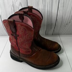 Ariat Women’s Pull On Boots Brown And Pink 10010808 Mid Calf  Size 8.5 Western